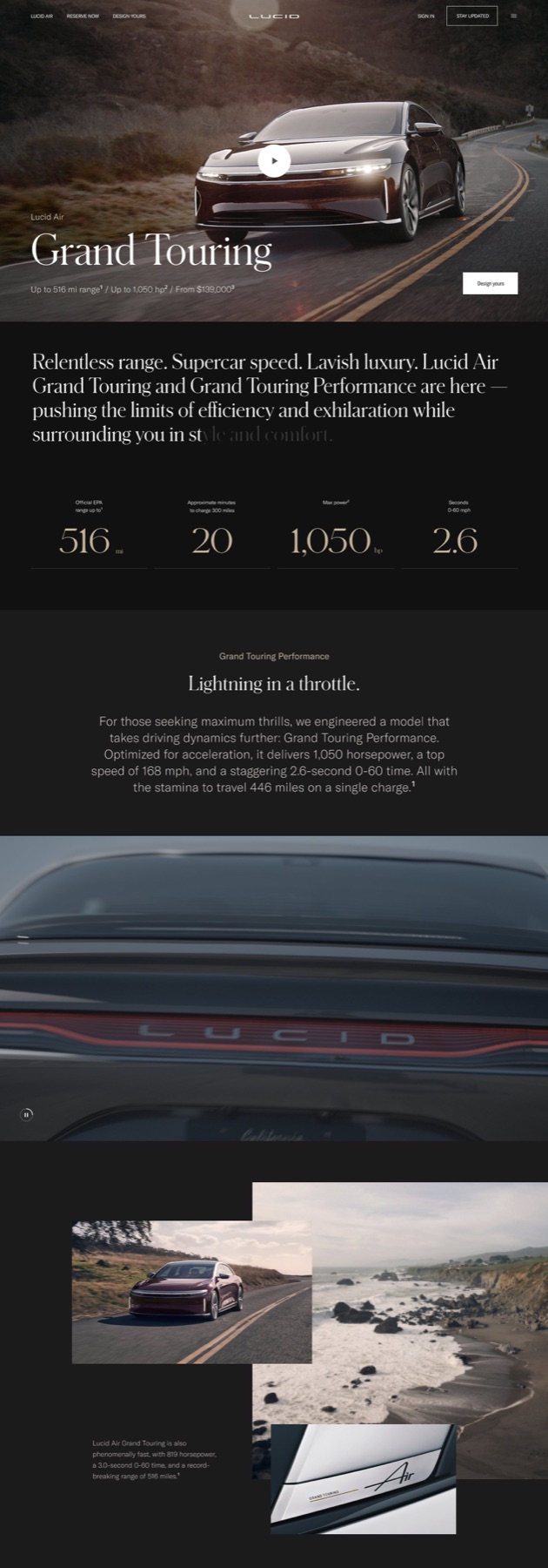 Lucid Motors web page layout