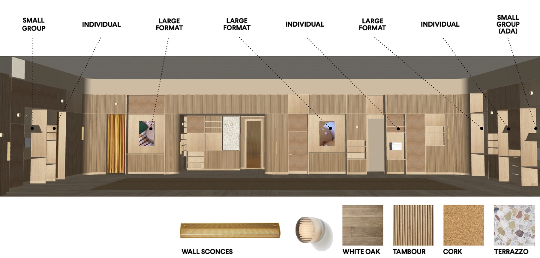 Design development render of the Workspace interior