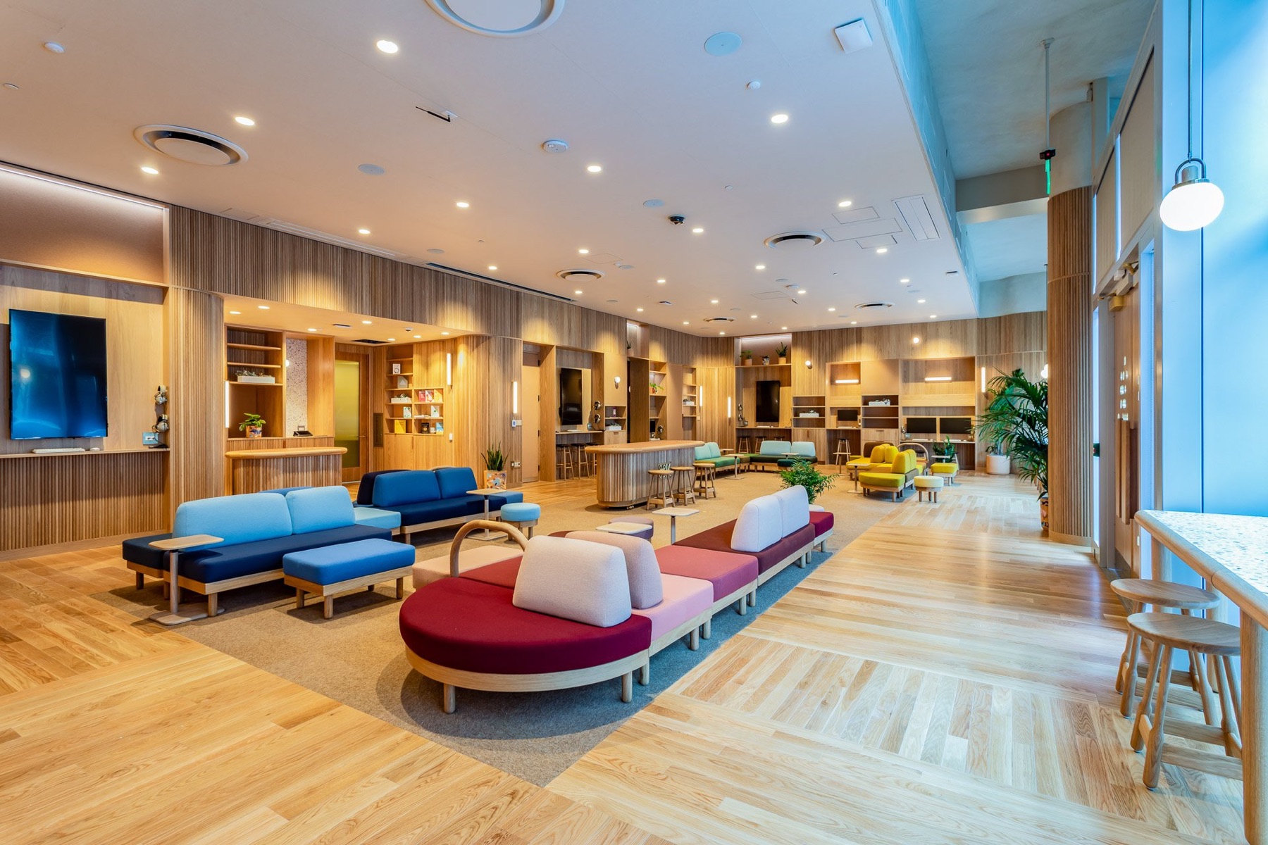 Completed Workspace lounge, wide view across the seating floor