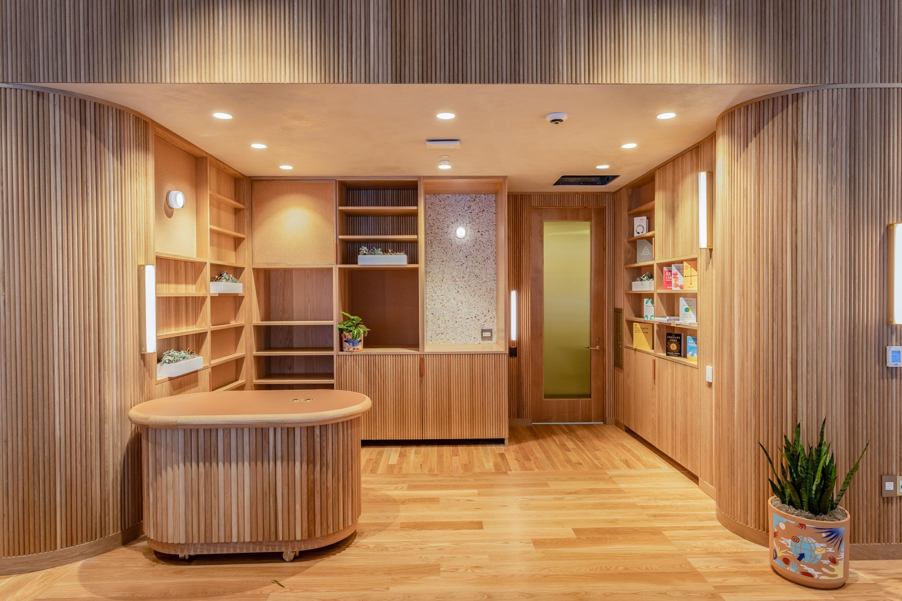 Completed Workspace interior, seating and product display